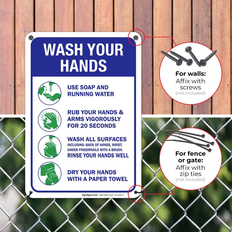 Sigo Signs Hand Washing Sign, 10x7 Inches, Handwashing Instruction Sign, Rust Free 0.40 Aluminum, Fade Resistant, Easy Mounting, Indoor/Outdoor Use, Made in USA - Image 4
